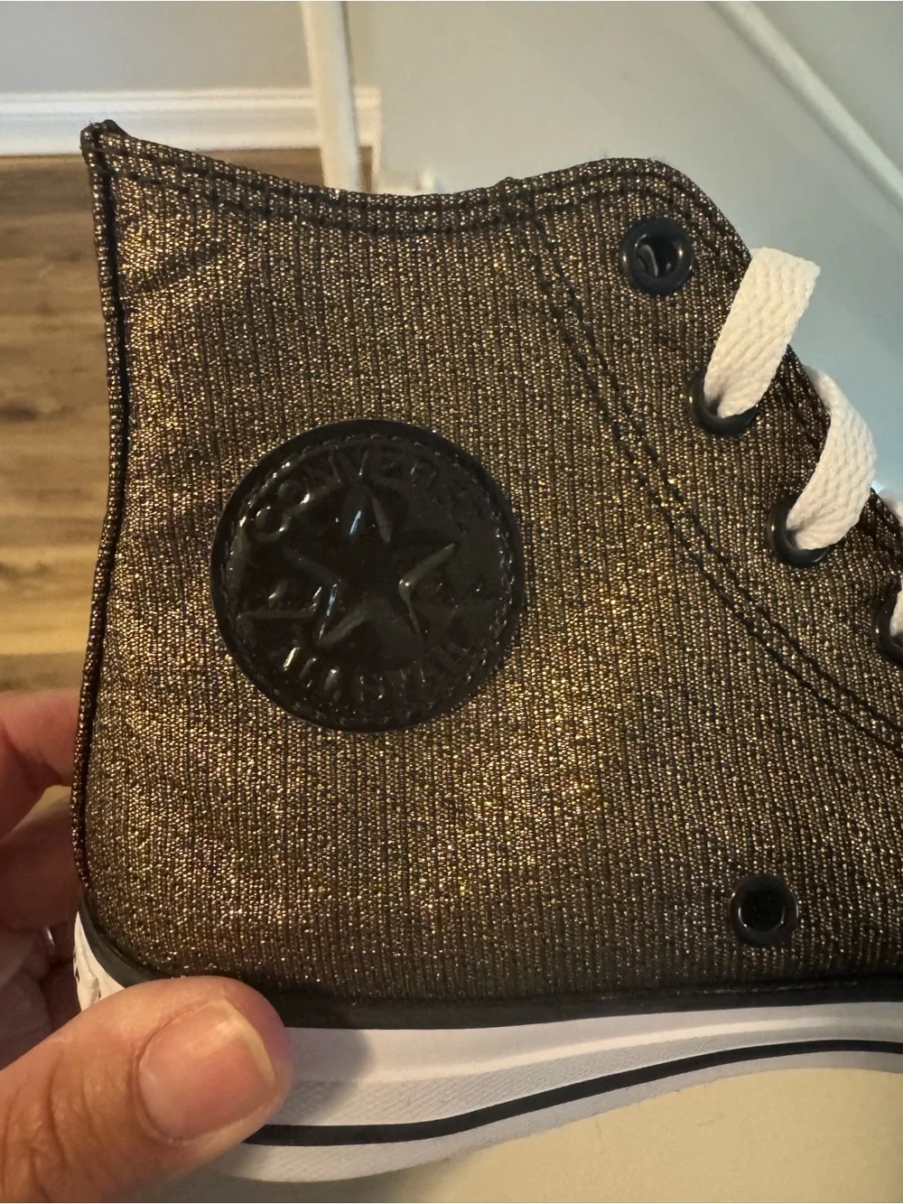 Converse Kids High Top Sneakers in Metallic Gold and White